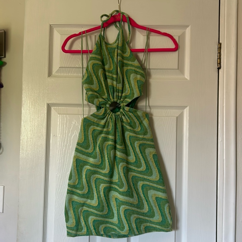 Green Zara zig zag halter dress